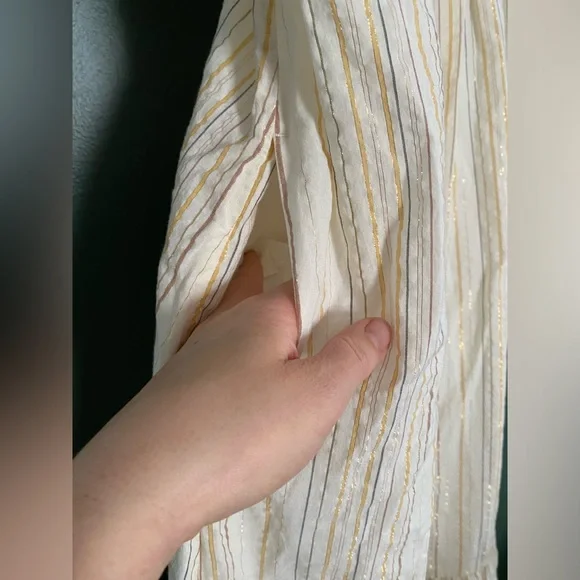 GAP- midi dress sleeveless tiered metallic stripe cotton blend puff strap ruched - Picture 8 of 16